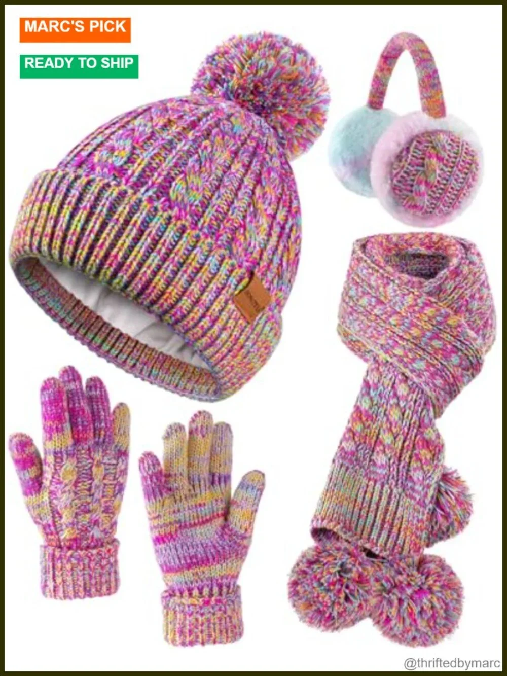Kids Winter Hat Gloves Scarf Set, Thicken Warm Earmuff Neck Warmer